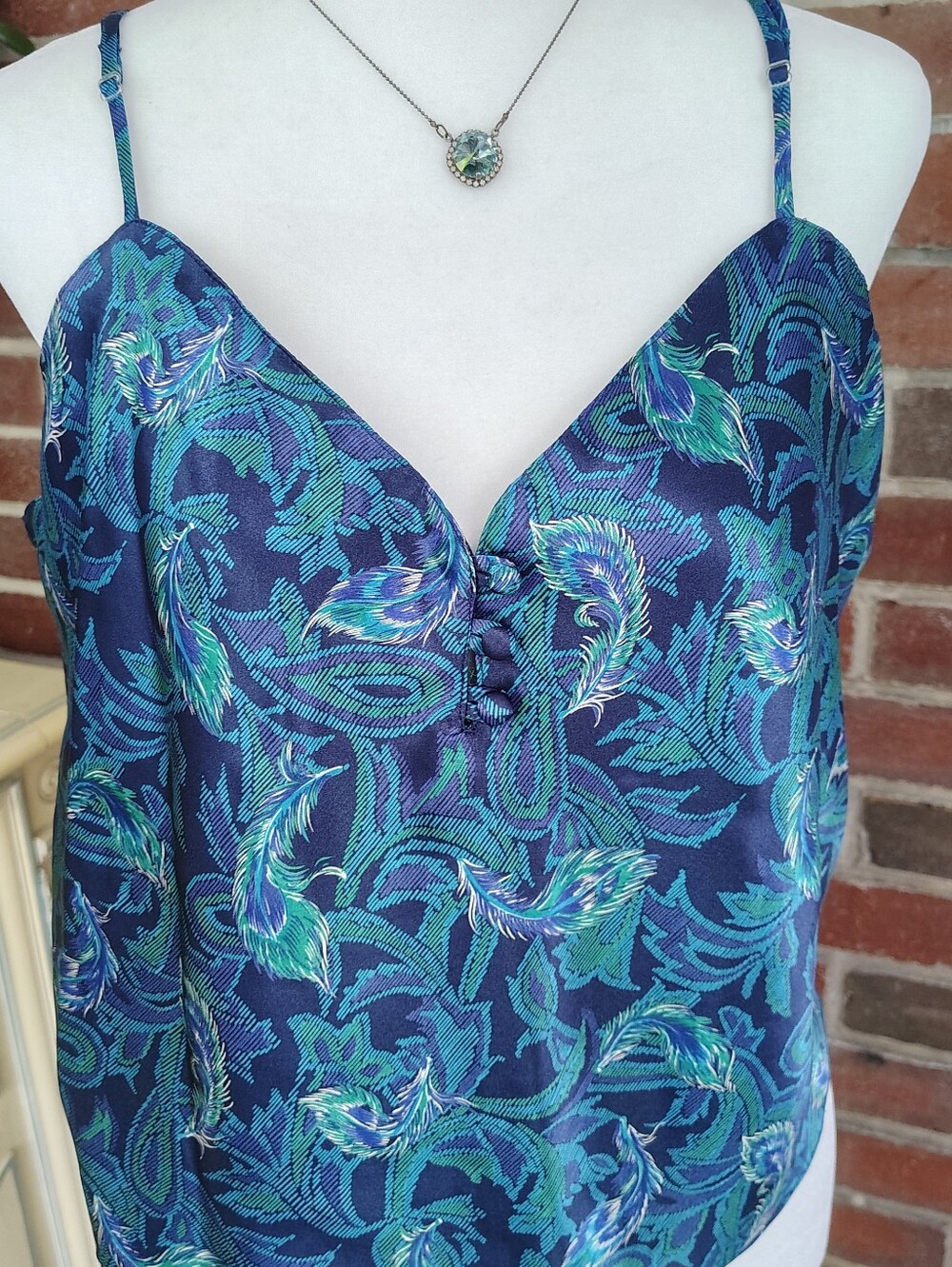 Vintage 90s Cacique Jewel Tone Peacock Satin Camisole Top Large Whimsigoth